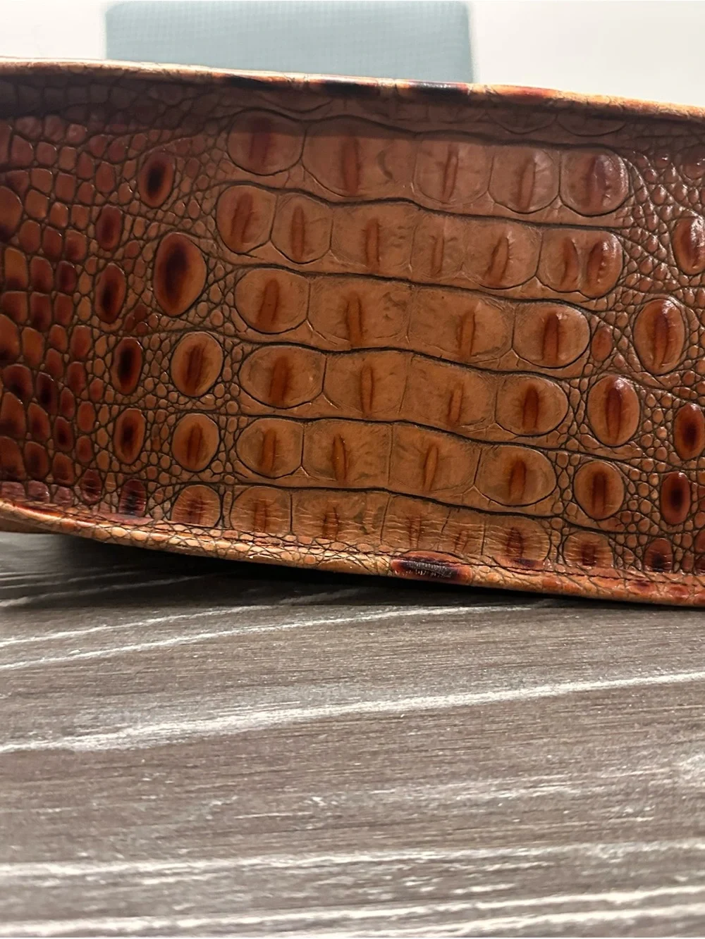 Brahmin Tan Croc-Embossed Leather & Beige Woven Shoulder Bag